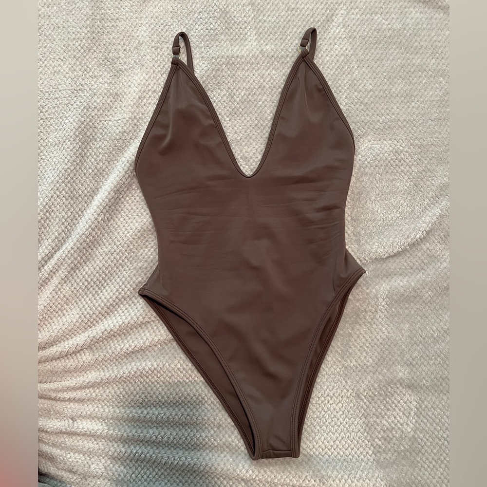 Elegant Brown One-Piece Swimsuit